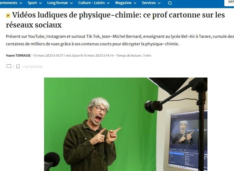 Vidéos de physique chimie 5 Vidéos ludiques de physique chimie : ce prof cartonne sur les réseaux sociaux. article du Progrès 2023 - Physico Chimico Méthodo !