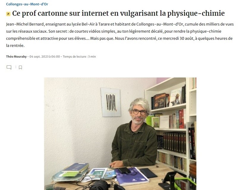 Vidéos de physique chimie 8 Le Progrès - 2023 : Il cumule des milliers de vues sur les réseaux sociaux. Article physico chimico méthodo.