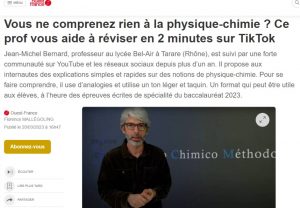 Vidéos de physique chimie 6 Article dans Ouest France - 20 mars 2023 - Un prof vous aide à réviser en 2 minutes sur Tiktok - physico Chimico Méthodo !